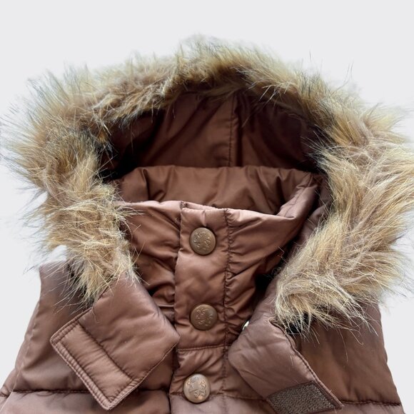 Tommy Jeans Vintage Brown Padded Vest Faux Fur Hood Removable Size S - Picture 3 of 15